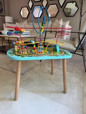 Hape: Twisting Railway Maze Table - Wooden Animal Graphics Maze Montessori Toy